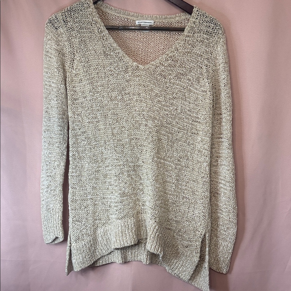 Club Monaco Neutral Beige V-Neck Knit Sweater